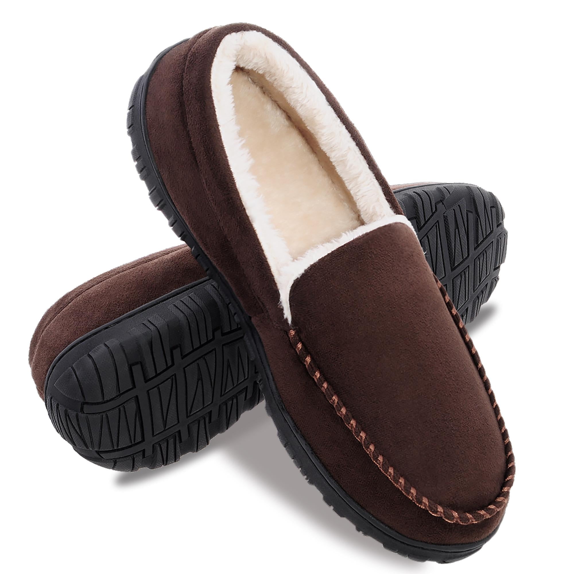 EverFoams Men's Moccasin Cotton Knit House Slippers with Removable Insole 