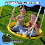 Sportspower Super Saucer II Metal Swing Set with 2 Swings, 2-Person Saucer Swing, 5fT Slide , for Kids Aged 3-8, BONUS Anchor Kit