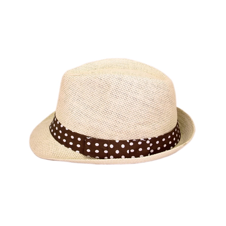 Vintage Natural Straw Fedora Hat Coral White Polka Dot Band 60s Union Made OS Vintage Natural Straw Hat Fedora Colorful Hat Band Medium  main image 2