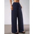 thumbnail image 6 of Women's Striped High Waist Drawstring Wide Leg Loose Casual Trousers with Pockets Navy Blue L, 6 of 9