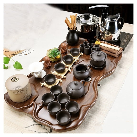 Tea Set Tray Kung Fu Tea Set, Bamboo GongFu Tea Serving Tray ,wooden Automatic Water Heater, Chinese Ceramic Tea Sets, Full Small Tea Ceremony Tea Cup Teapot Set Toy For Gift Office Home Use