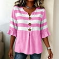 thumbnail image 4 of Wovilon Summer Casual V Neck Striped Blouse for Women, 3/4 Ruffle Sleeve Button Down Front with Pleated Detail, Relaxed Fit Everyday Vacation Outfit, 4 of 6