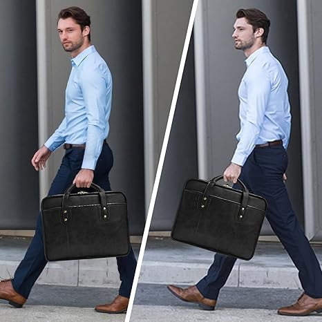 mokzer Leather Briefcases for Men 15.6 Inch Business Computer Bag Laptop Bag for Men Water Resistance Travel Messenger Bag