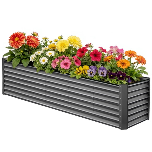 SogesPower Kit de Jardinière Surélevée Galvanisée, Bac de Plantation de Jardin Extérieur pour Légumes, Fleurs et Herbes, 8 x 2 x 2 Pi, Gris Foncé