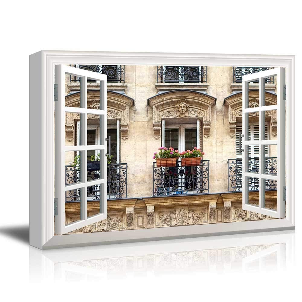 Wall26 Canvas Wall Art Window Facing an Apartment with Flowers Hanging Giclee Print Gallery