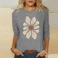 thumbnail image 4 of qucoqpe Women's Summer Fashion Floral Printed Blouses Tops Casual Loose Fit Crew Neck 3/4 Sleeve Shirts, 4 of 5