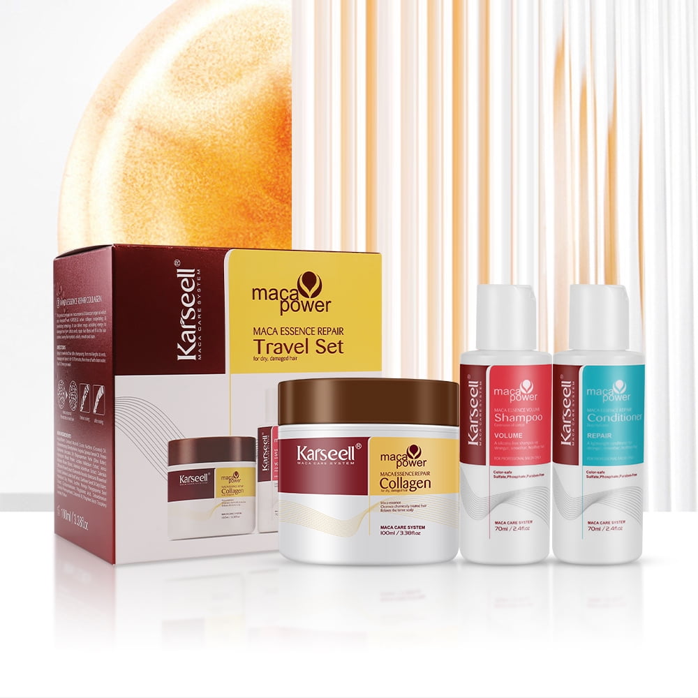 Karseell Collagen Hair Treatment 3-Piece Set - Repair Mask, Shampoo & Conditioner for Dry Damaged & All Hair - Travel Size 3.38floz +2.4floz+2.4floz