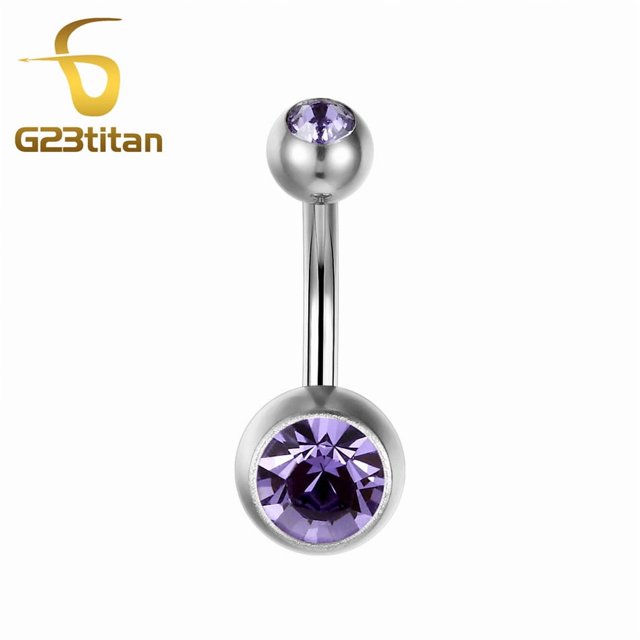 Surgical Titanium Belly Button Ring Bar with Zircon - 14G 8mm 10mm 12mm Body Jewelry