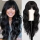 thumbnail image 1 of Peluca negra con flequillo para mujer, peluca de pelo largo ondulado, peluca negra, pelucas sintéticas onduladas y rizadas para niñas, uso diario en fiestas, 1 of 5