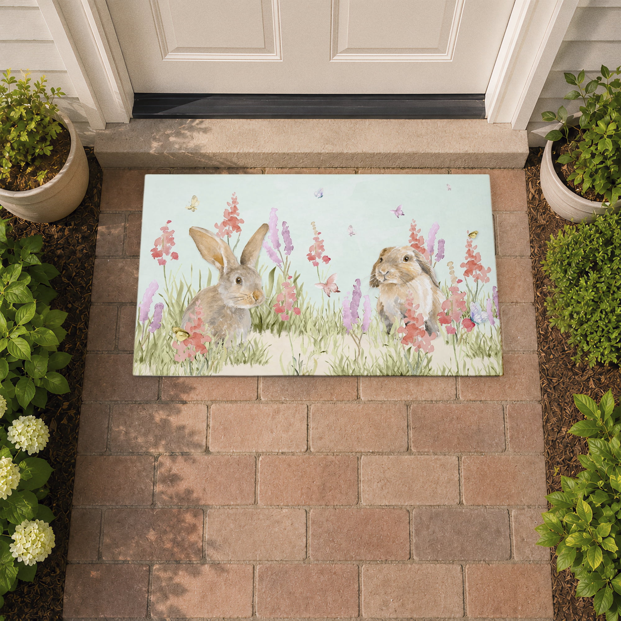 Stupell Industries Sweet Bunnies In Meadow Printed Outdoor Door Floor Mat, design by Lanie Loreth