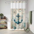thumbnail image 6 of No Hook Shower Curtain, Teal Anchors Coastal Shower Curtains for Bathroom with See Through Top Window, Vintage Summer Beach Nautical Waterproof & Washable Bath Curtain Stand Up Stall 36"x72", 6 of 9