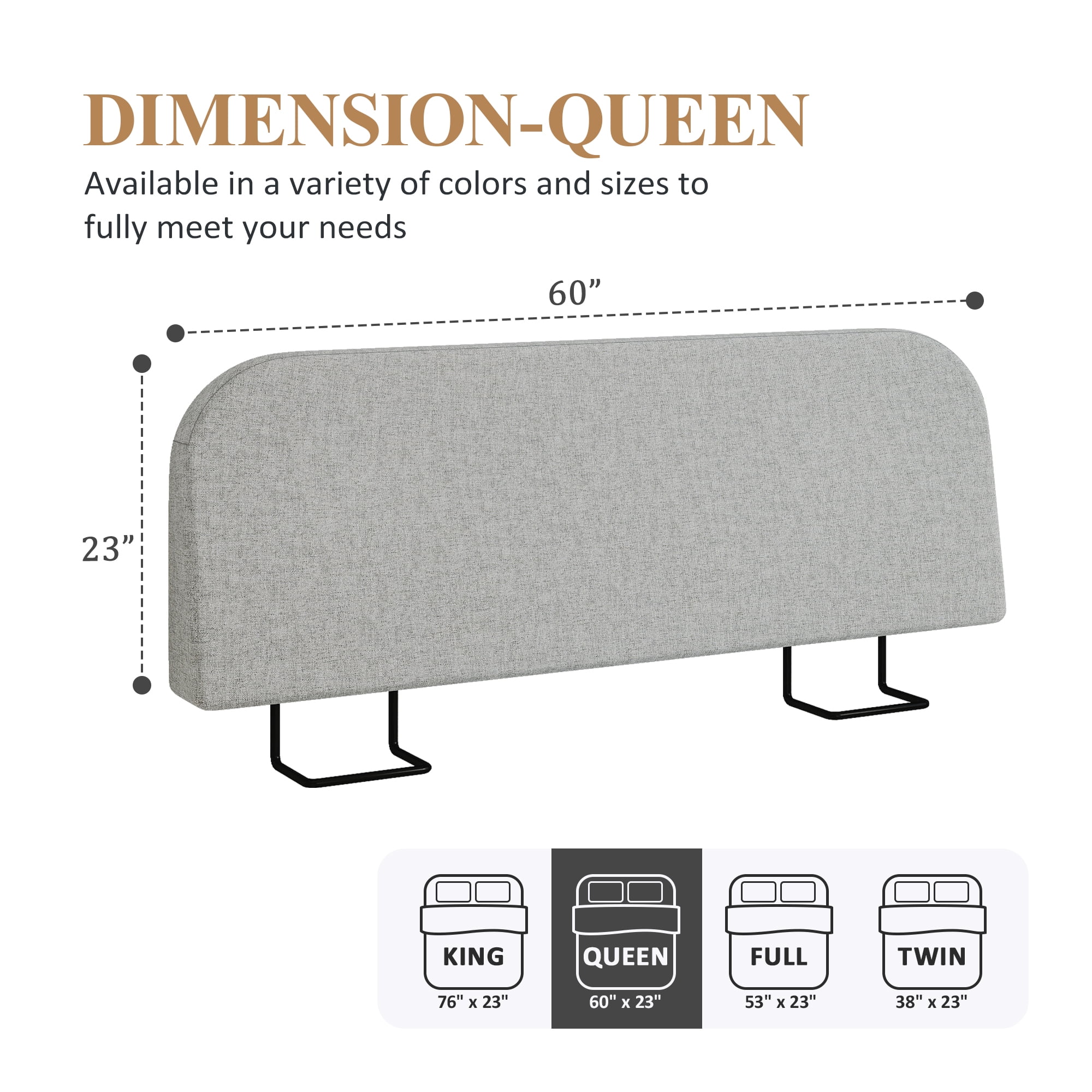 Furpopup Queen Size Headboard Only No-Assembly Upholstered Headboard, Queen Size Linen Fabric Modern Style Headboards Extra-Thick- Light Gray