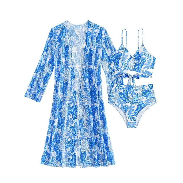Traje de Baño de Bikini de Mujer Tiras Impresas V Cuello Sexy Dividido Tres Piezas, Traje de Baño de Poliéster para la Piscina, la Playa Y las Vacaciones de Verano