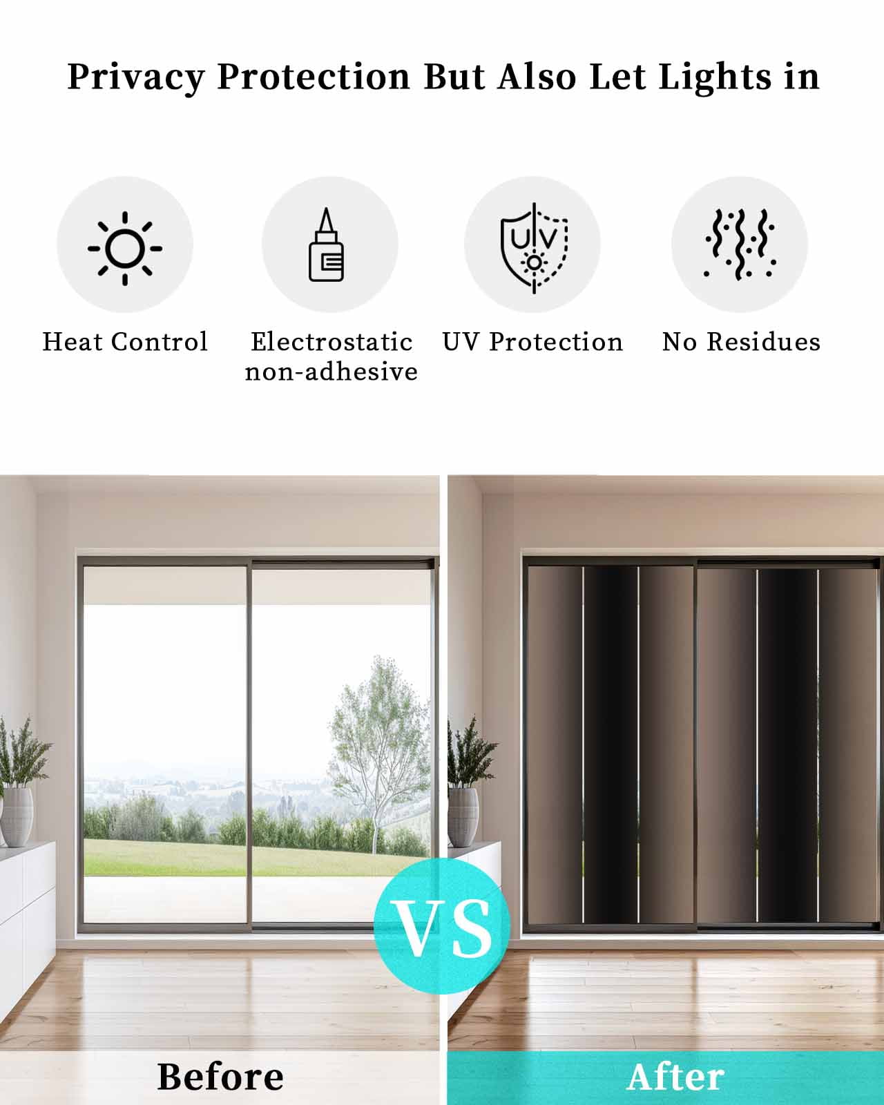 Window Privacy Film, Brown Black Ombre UV Sun Blocking Window Tint Film Heat Control One Way Blackout Window Film, Modern Abstract Gradient Color Art Non Adhesive Static Cling Sticker 29.5x78.7 In