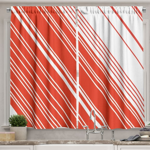 Ambesonne Candy Cane Kitchen Curtains, Barcode Lines Design, 55"x39", Red White