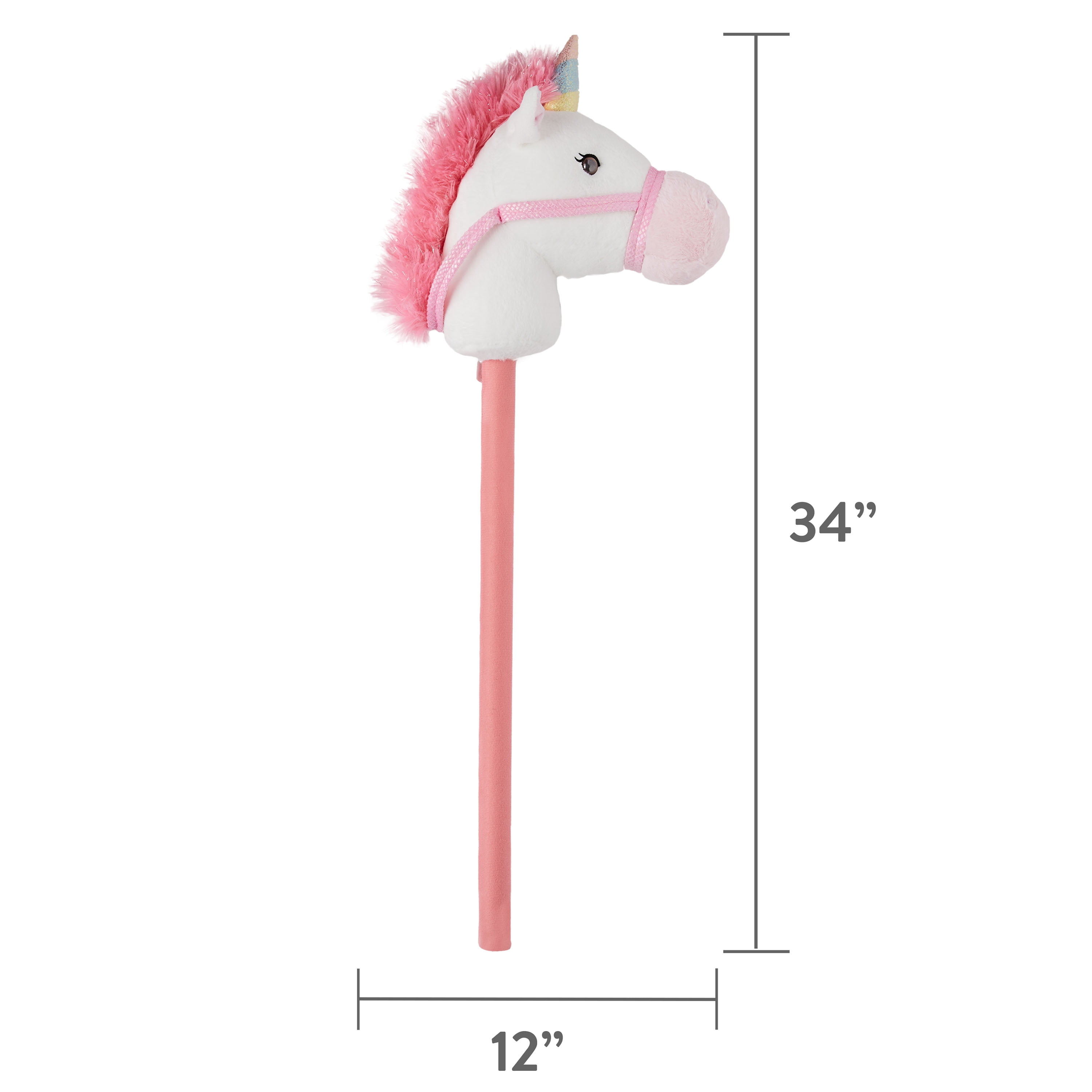 Kid Connection Plush Riding Stick Unicorn, White, 30 in, Ages 3+