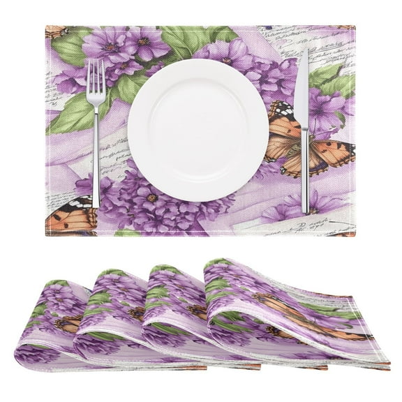 Lavender Flowers and Butterflies Reversible Placemat Non Slip Coffee Mat 18x12 Inch for Dining, Kitchen, Coffee