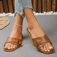 thumbnail image 4 of QQAMB Women's Flat Sandals Dressy Summer Square Open Toe Slip On Leather Slide Sandals, 4 of 8