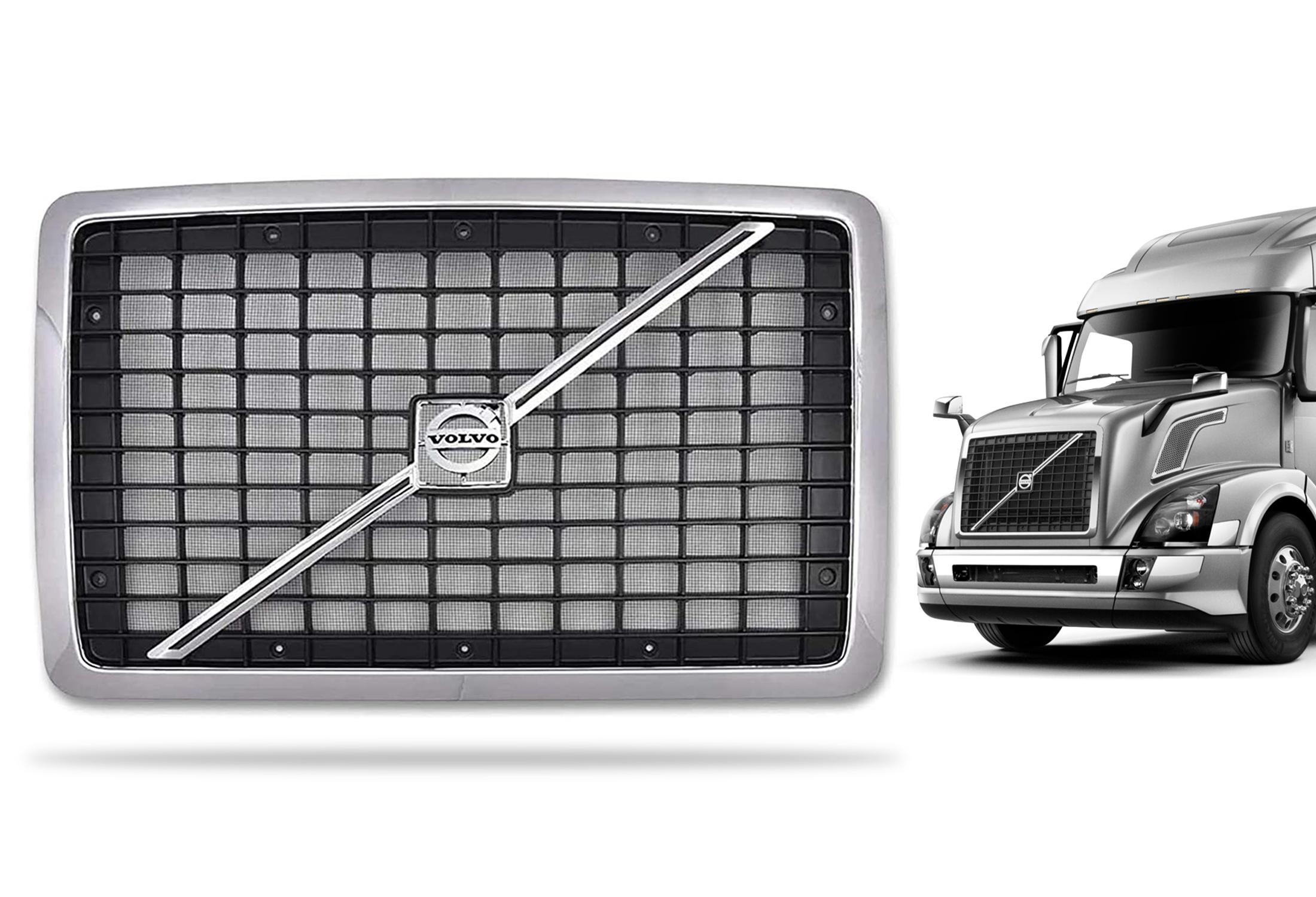 KOZAK compatible with Volvo VNL 2004-2016 Truck Accessories Aftermarket Chrome Finish Front Grille with Bug Net Screen PLUS Logo Emblem with Stripe, 2x22 inch Windshield Wipers and KOZAK Vest - image 3 of 7