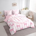 thumbnail image 2 of Manfei Girls Kawaii Bow Knot R Personalized Initial Bedding Comforter Set 7pcs,Teens Women Cute Ribbon Bow Tie Stripes Queen Bedding Sets,Pink Reversible,Ultra Soft Home Decor, 2 of 7