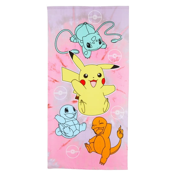 Pokemon Kids Beach Towel, Microfiber, 27 x 54, Pink and Purple Tie Dye