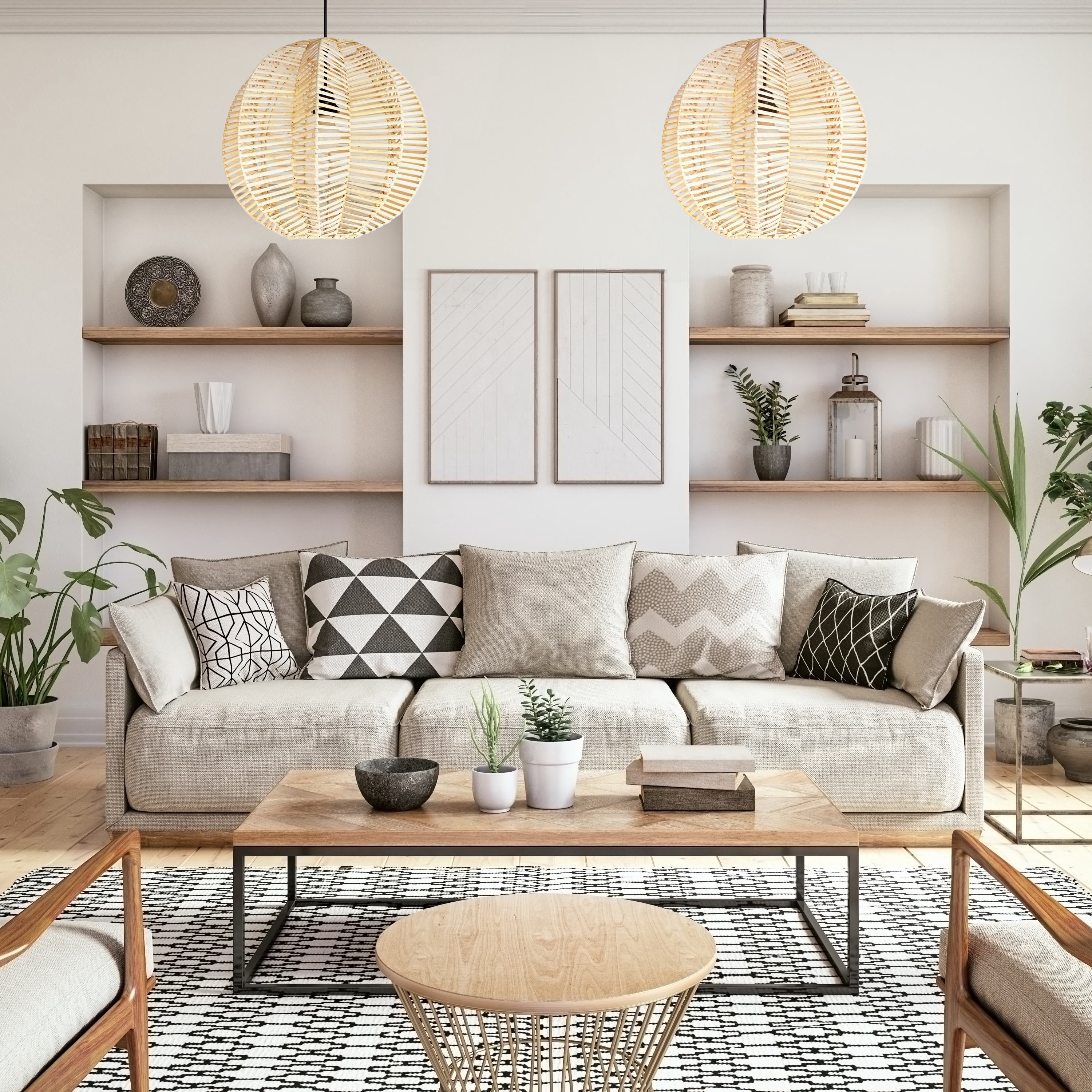 FOREVER BAMBOO Indonesian Hand-Woven Natural Rattan Pendant Light Fixture Circle Shape Woven Wicker Lampshade Chandelier Interior Decor, 15 in H x 15 in W