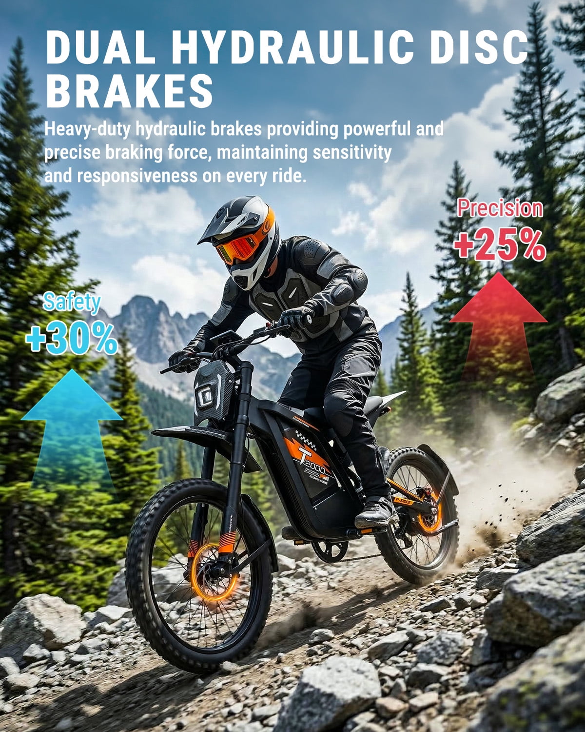 VTOKW T2000 Electric Dirt Bike for Adults,3000W Peak Electric Motorcycle 37MPH 48V 30Ah Battery,85+Miles Electric Bike,24" Fat Tire Ebike,Dual Hydraulic Brakes Mountain Bike,Full Suspension,UL2849