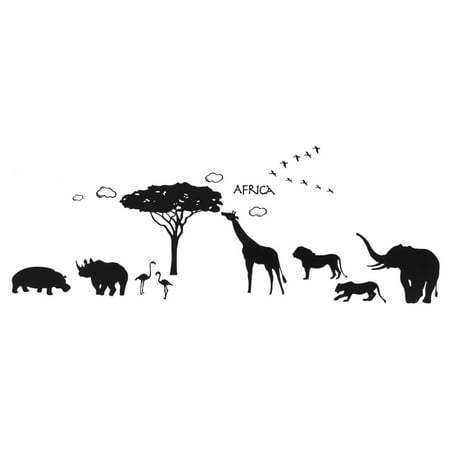 Africa Animals Tree Removable Wall Sticker Paper Mural Ornament 90x60cm
