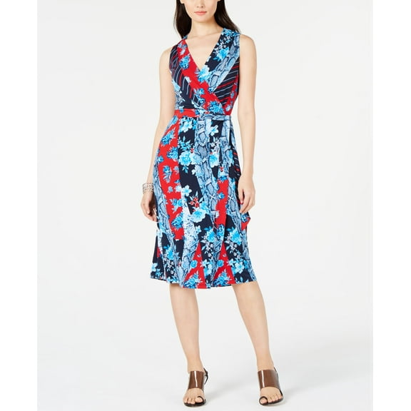 Petite Patchwork Wrap Midi Dress Broken Flowers PL
