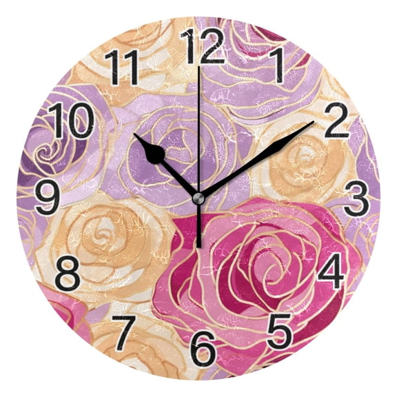 Ryvnso Roses Flowers Wall Clock Non Ticking Silent Kitchen Clock Battery Operated Clocks 10 inch