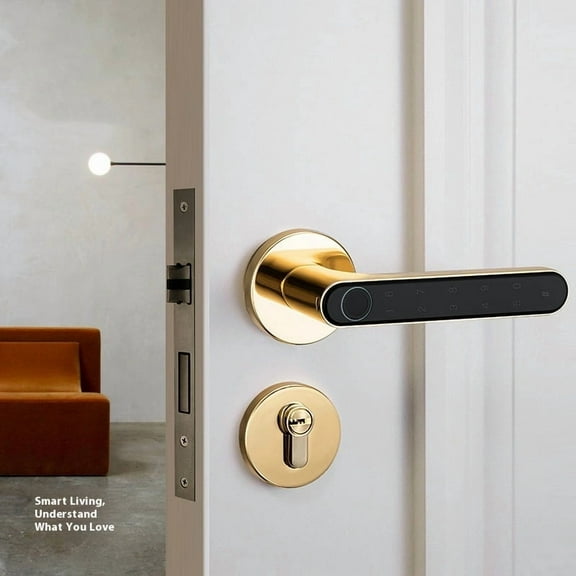Fingerprint Door Lock Keyless Entry Smart Lock, Fingerprint   Code   Mechanical Keys   Bluetooth（gold）