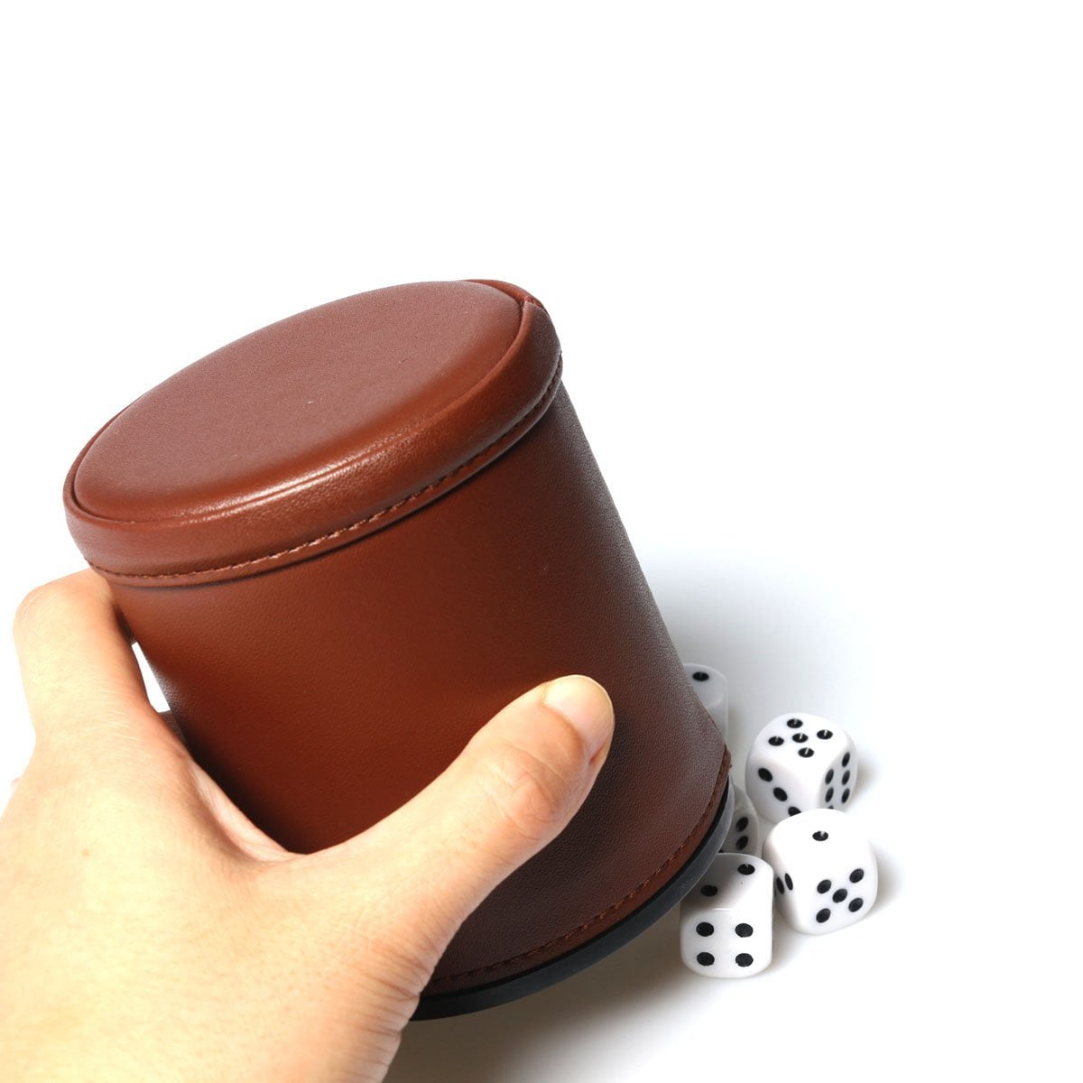 5 Pack PU Leather Dice Cup Set with 6 Dot Dices Felt Lined Quiet Shaker Red