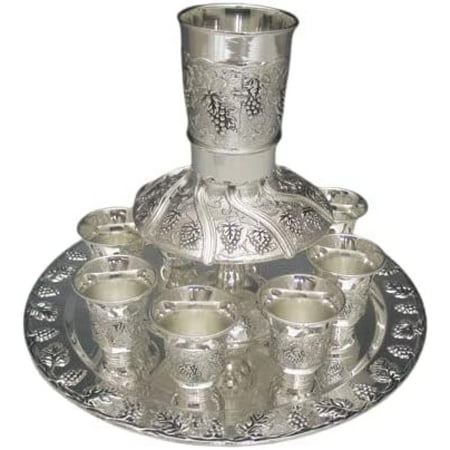 

(D) Silver Plated Wine Fountain Judaica Kiddush RitualItem Grape Design