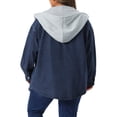 thumbnail image 3 of Agnes Orinda Women's Plus Size Denim Shacket Jacket Color Block Hooded Button Down Long Sleeve Jeans Shirt Jackets with Pockets 1X Dark Blue, 3 of 6