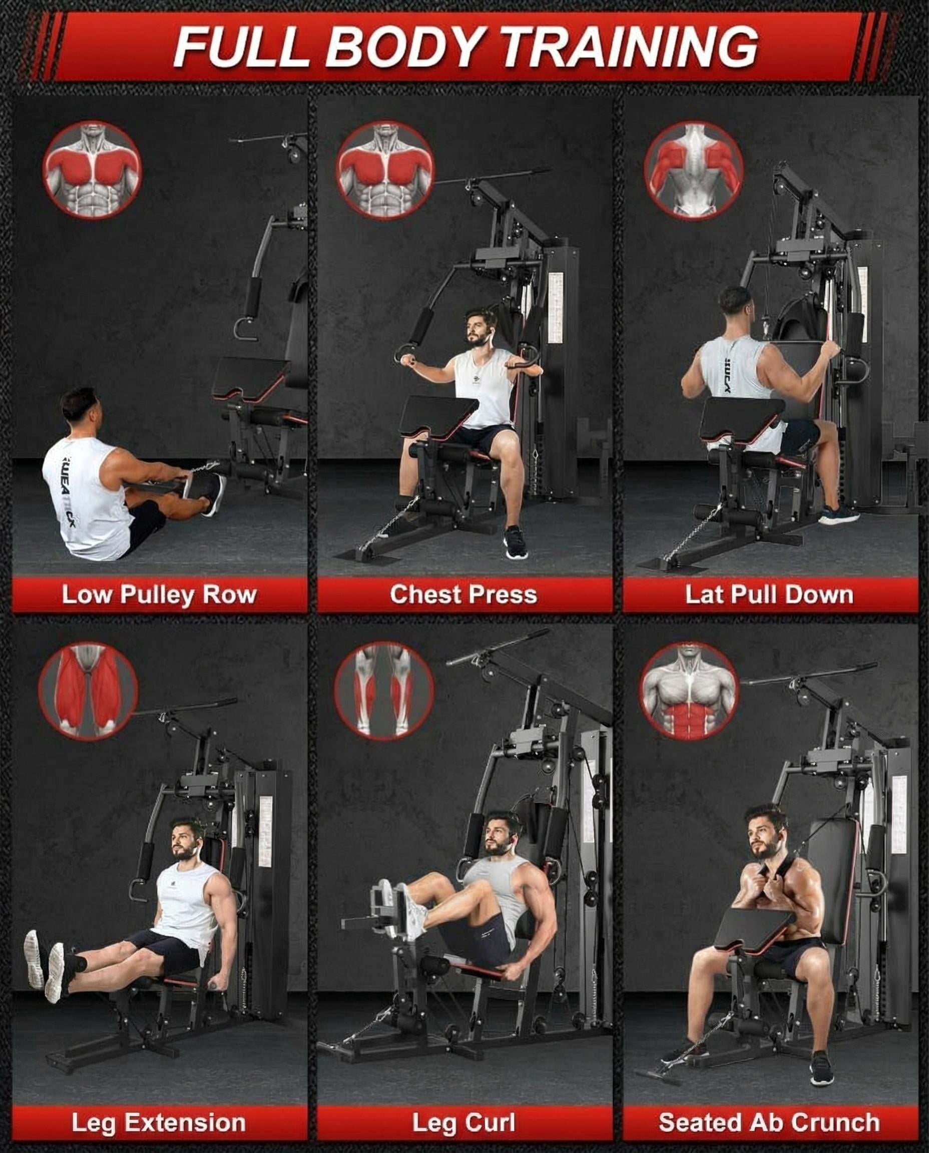 GARVEE Home Gym Station,Multifunctional Full Body Workout Machine with 150LBS Weight Stack,Preacher Curl Pad,Leg Developer for Strength Training,Black