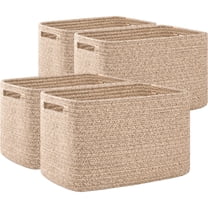4 Pack Storage Baskets for Organizing, Cube Storage Bins for Shelves, Rectangle Storage Baskets With Handles, Woven Baskets for Storage, 12.7''Lx9''Wx7.8''H, Brown