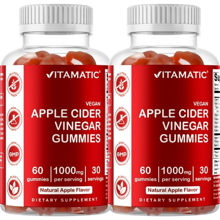 2 Pack Vitamatic Apple Cider Vinegar Gummies, 120 Vegan Gummies for Weight Loss Support