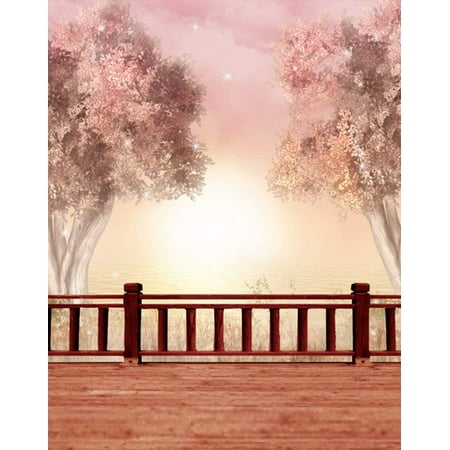 Image of ABPHOTO Polyester Wooden Floor Fence Trees Photography Backdrops Photo Props Studio Background 5x7ft
