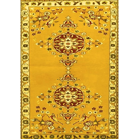 Ahgly Company Machine Washable Indoor Rectangle Persian Yellow Traditional Area Rugs, 5' x 7'