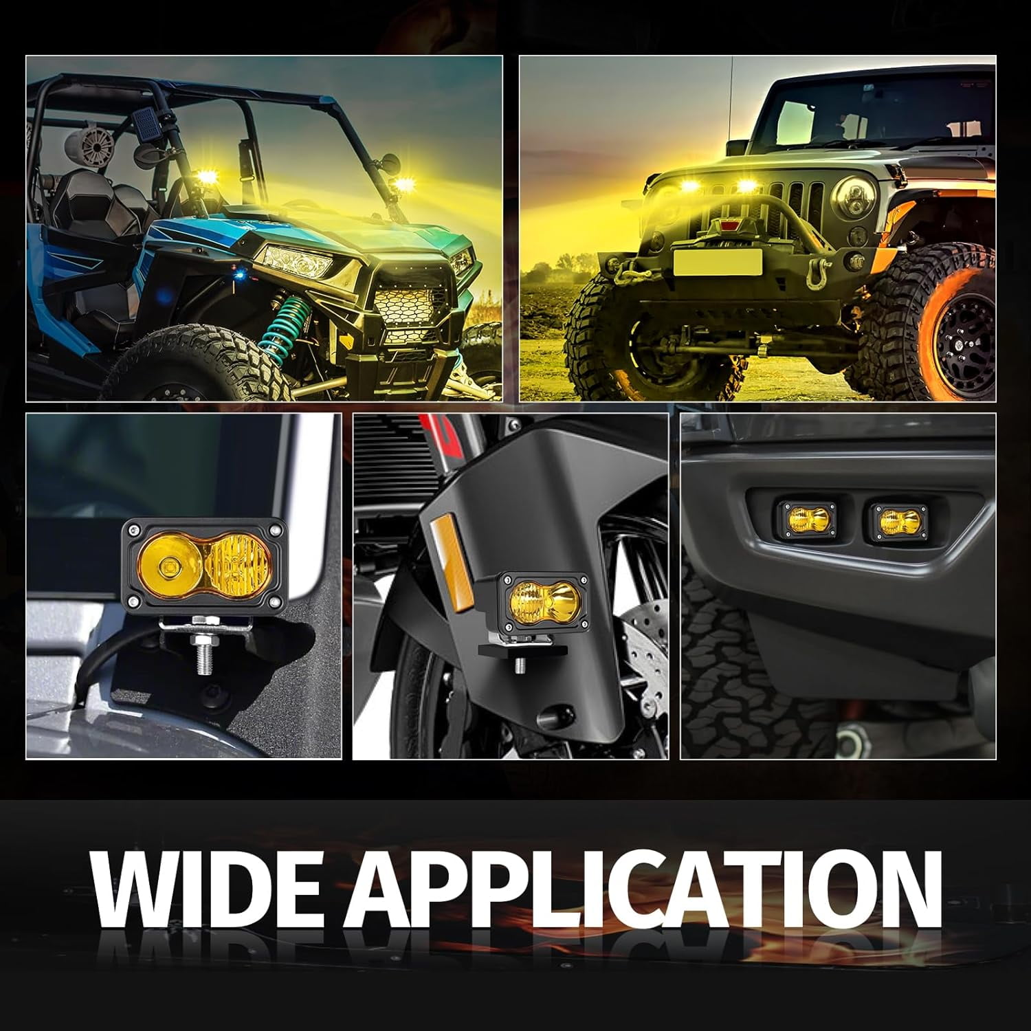 LED Pods Amber, 2Pcs 40W 3 Inch Driving Light Pod Yellow Off Road Bumper Lights Super Bright LED Work Light Cube Waterproof Combo Fog Light for Truck ATV UTV SUV Motorcycle Boat