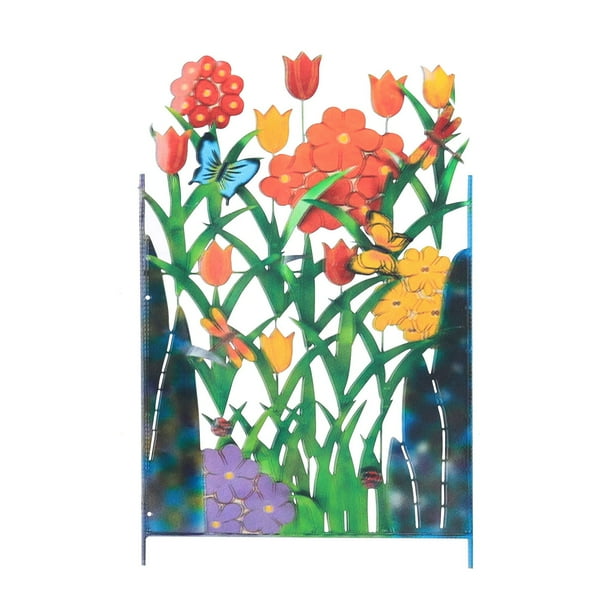 Jardín Colorido Y Pantalla Metálica De 3 Paneles Con Flores Para Patio Y Jardín