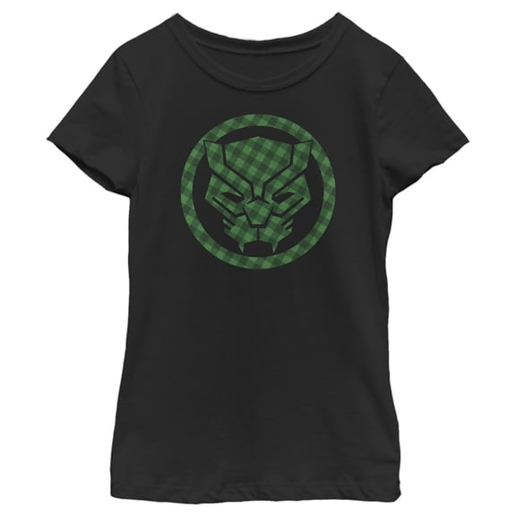 Girl's Marvel St. Patrick's Day Lucky Black Panther Mask  Graphic Tee Black X Large