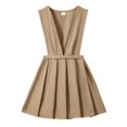 thumbnail image 2 of Girls' School Uniform V-Neck Jumper Dress Pleated Pull-on Scooter Skirt (Khaki 12-13 Years), 2 of 6