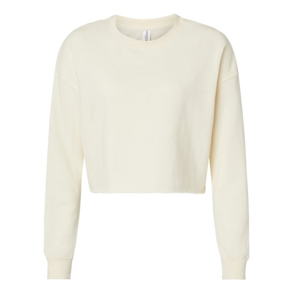 Independent Trading B03176242 Womens Lightweight Crop Crewneck Sweatshirt, Bone - Extra Small