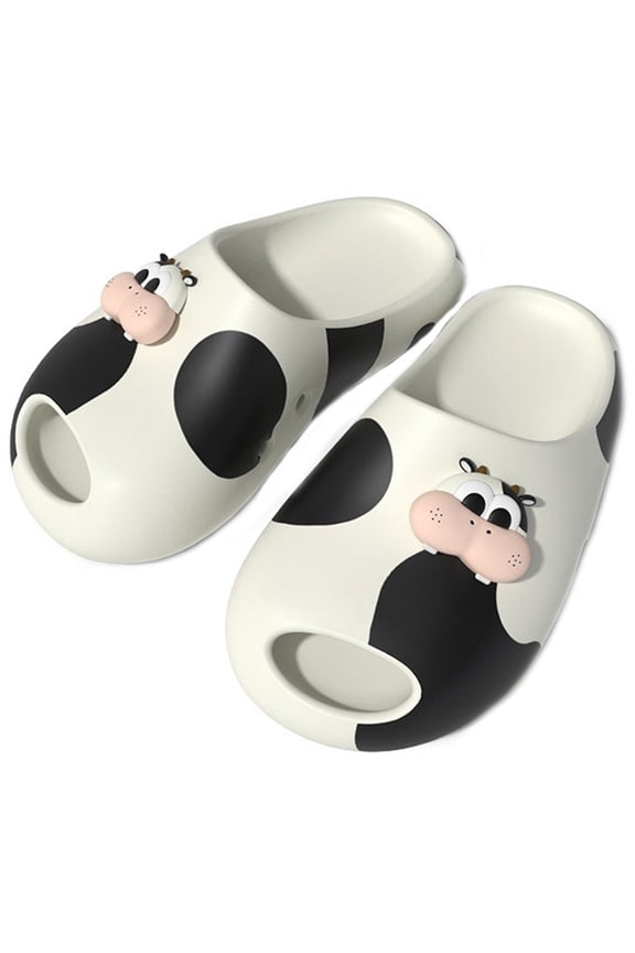 Cute Cartoon Cow Indoor Platform Slippers Women Summer Shoes Thick Sole Anti-slip Home Bathroom Shower Slides For Female