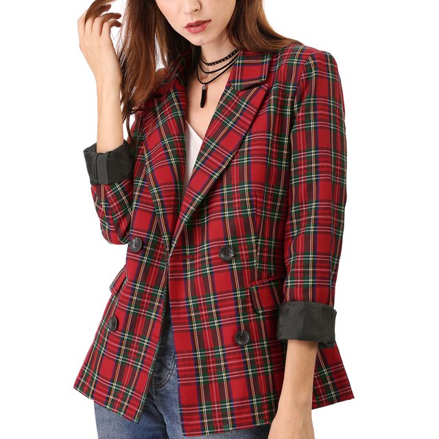 INSPIRE CHIC Veste pour Femme à Revers Cranté, Double Boutonnage, Blazer à Épaules Rembourrées, TG Rouge Vert