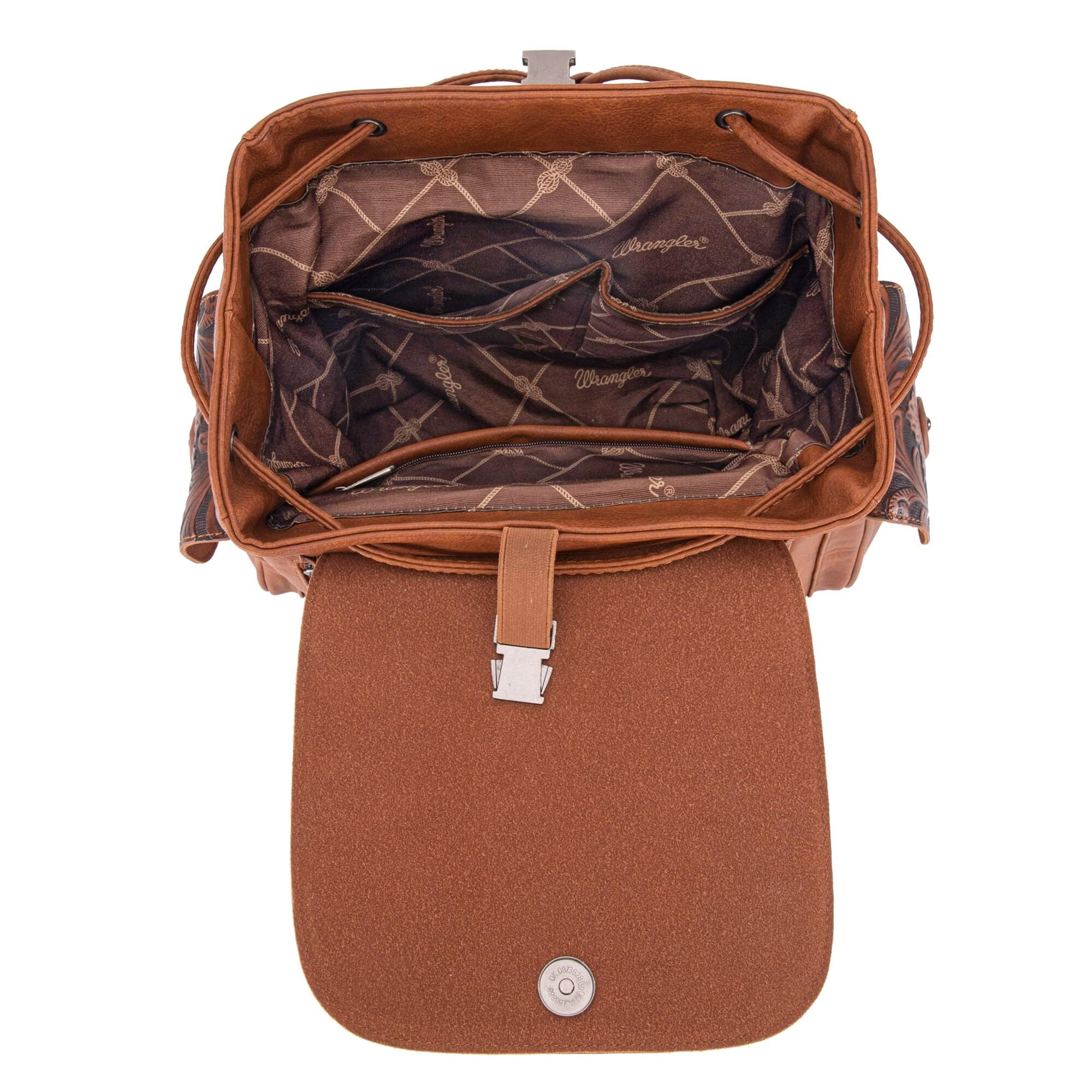 Wrangler Backpack Purse for Women Men Floral Tooled Designer Travel Bags, Brown