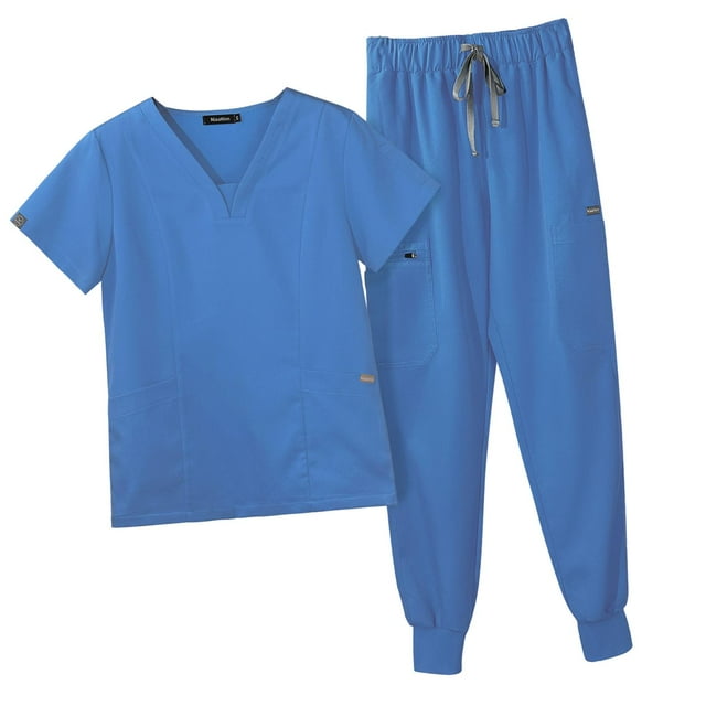 Ensemble de Sarrau pour Femme Tenue de Travail Décontractée Infirmière Léger avec Multiples Poches Moderne Bleu Pâle S