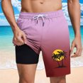 thumbnail image 2 of DeHolifer Shorts for Men Plus Size Elastic Waisted Gradient Color Palm Graphic Printed Loose Comfy Shorts Pink L, 2 of 5