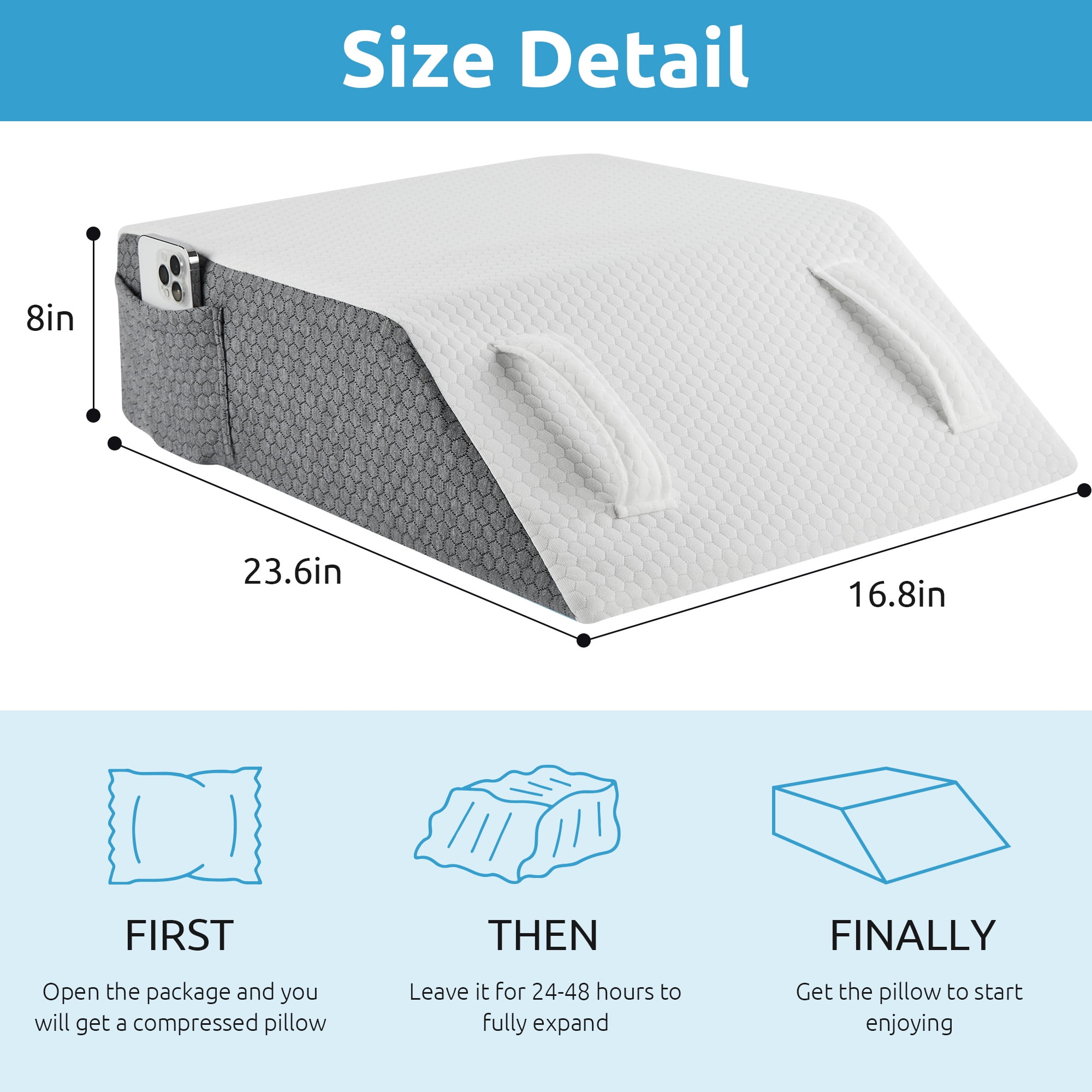 MOONORAH Wedge Pillows for after Surgery, Leg Pillow for Sleeping, Back Pain Relief, Blood Circulation, Knee Elevating Pillow, White/Grey